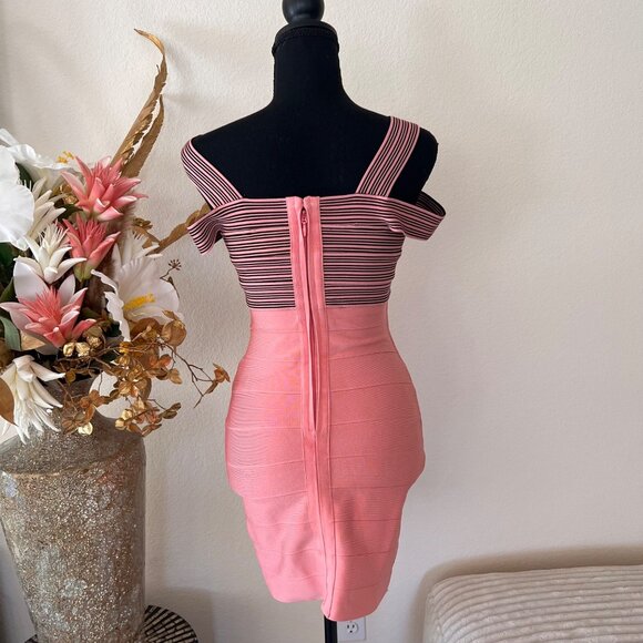 Y2K Deadstock Pink and Black Bandage Bodycon Mini Club Dress S - Picture 2 of 8